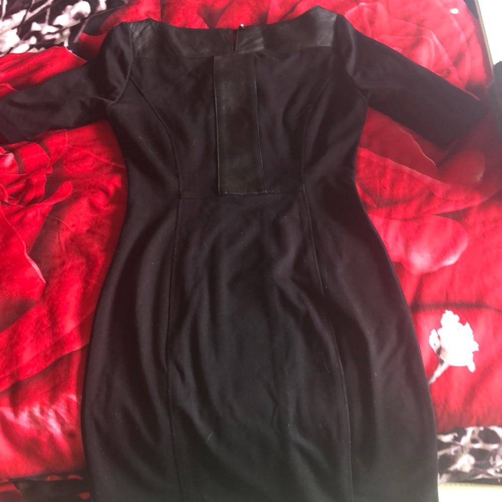 Burning Torch genuine black leather trim dress